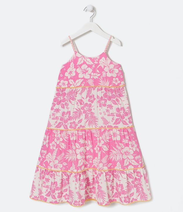Vestido Regata Infantil Estampa Floral com Mini Pompons - Tam 5 a 14 Anos