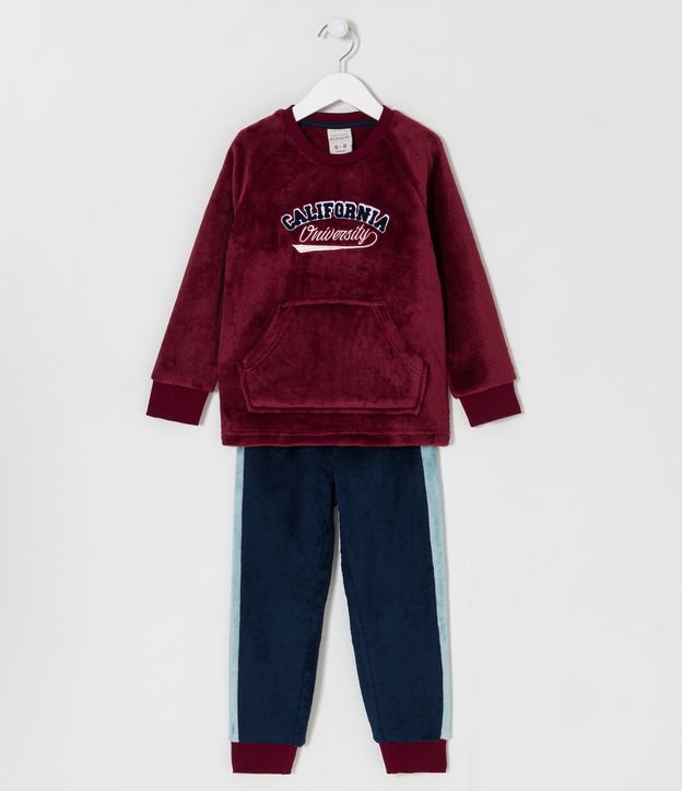 Pijama Longo Infantil em Fleece com Bordado Califórnia - Tam 5 a 14 Anos