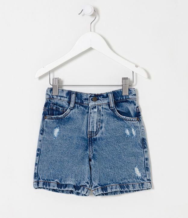 Bermuda Infantil Jeans com Puídos e Cós Elástico - Tam 1 a 5 Anos