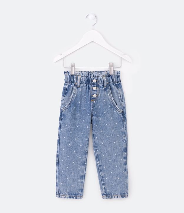 Calça Clochard Infantil Jeans com Estampa Poá - Tam 1 a 5 anos