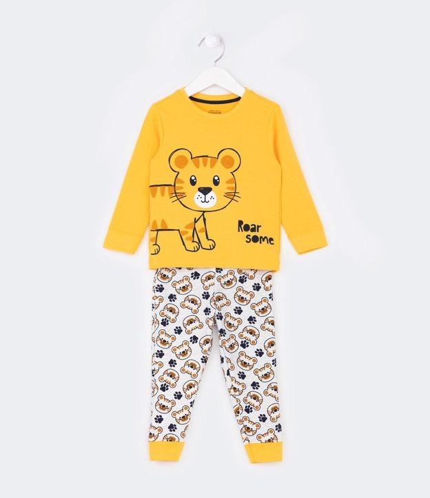 Pijama Longo Infantil em Molevisco com Estampa Tigrinho - Tam 1 a 4 Anos