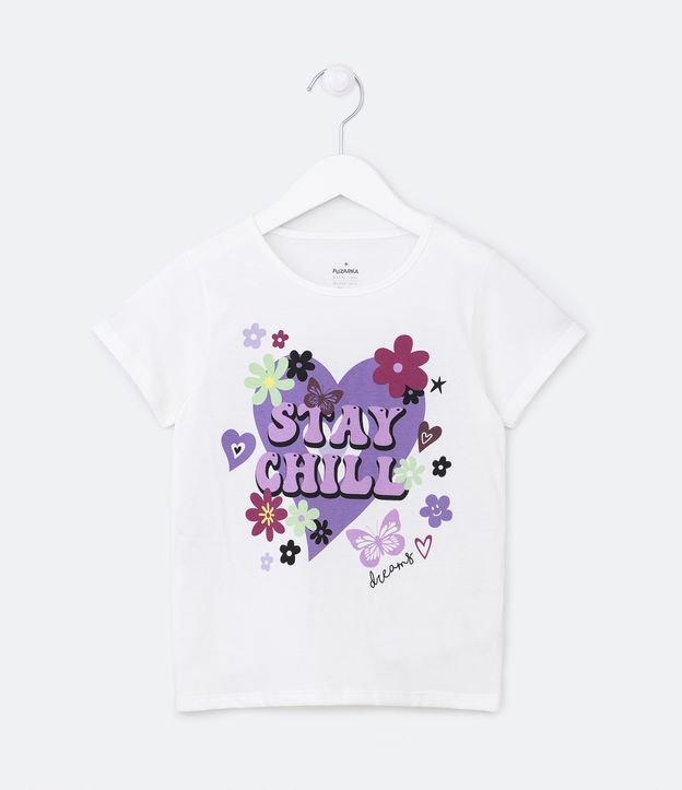 Camiseta Infantil com Estampa Coração com Flores - Tam 5 a 14 Anos