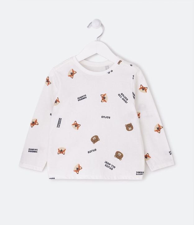 Camiseta Infantil Estampa Raposas e Ursinhos - Tam 1 a 5 Anos