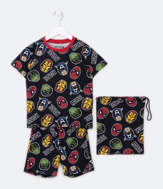 Pijama Curto Infantil com Estampa Marvel com Bolsinha - Tam 4 a 12 Anos