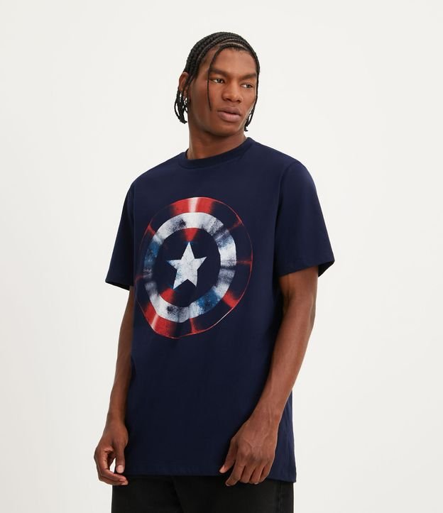 Camiseta Regular em Meia Malha com Estampa Escudo do Capitão América