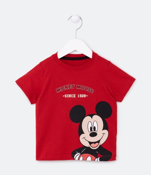 Camiseta Infantil com Estampa Mickey Mouse e Lettering Bordado - Tam 1 a 5 Anos