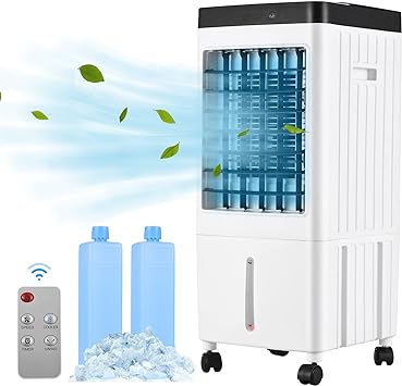 Resfriador evaporativo Máquina de resfriamento 3 velocidades com temporizador de 7,5 horas com controle remoto para quarto home office dormitório