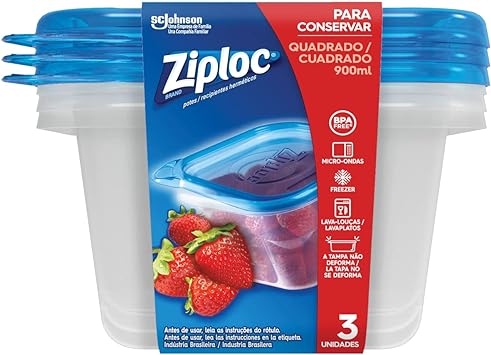 Ziploc Pote Plástico 900ml com 3 unidades
