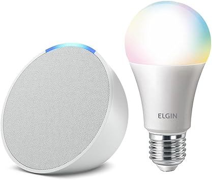 Smart Speaker Amazon Echo Pop Compacto Alexa + Lâmpada Elgin Smart
