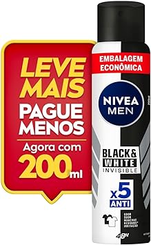 (REC) (Mais por Menos R$8,92) NIVEA MEN Desodorante Antitranspirante Aerossol Invisible Black & White 200ml
