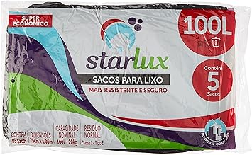 [Leve + por - R$5,96] Saco para Lixo Almofada de 100 Litros, Preto, Starlux, 5 unidades