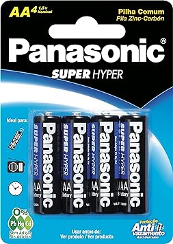 Panasonic UM-3SHS - Pilha Comum AA, Tensão 1,5 Volts, Embalagem com 4 pilhas