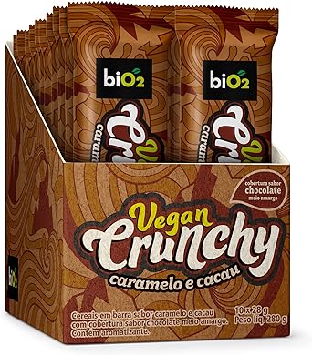 Barra de Cereal bio2 Caramelo e Cacau 10 Unidades de 28g Vegan Crunchy
