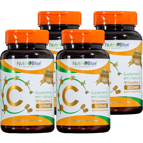 Promoção 4 frascos - Vitamina "C" Super Concentrado Nutriblue 60 caps de 500mg cada