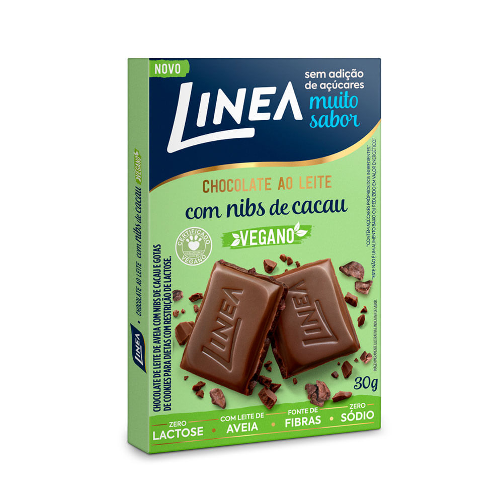 Chocolate Linea Vegan Leite De Aveia Com Nibs De Cacau Zero Lactose 30g