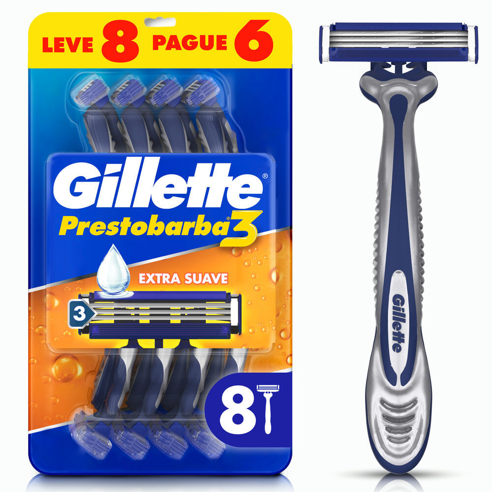 Aparelho de Barbear Gillette Prestobarba3 Barbear Rente Extra Suave Com 8 Unidades