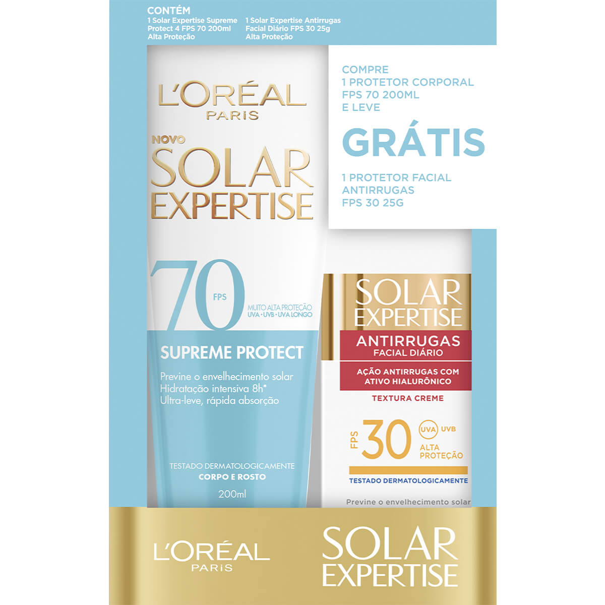 Protetor Solar Corporal Solar Expertise Fps70 200ml Grátis Protetor Facial Fps 30 Antirrugas 25g