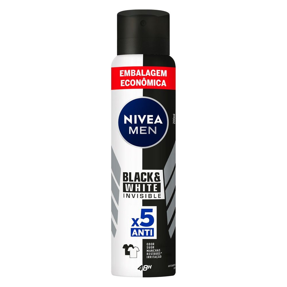 2 Unidades Desodorante Nivea Men Invisible For Black & White Aerossol 200ml