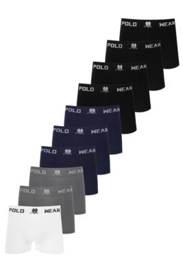 Kit 10 Cuecas Boxer Microfibra Lisa Polo Wear Sortido