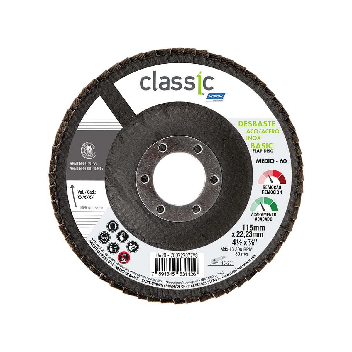 Disco Flap Classic Basic R201 115X22,23Mm Grão 60 Norton