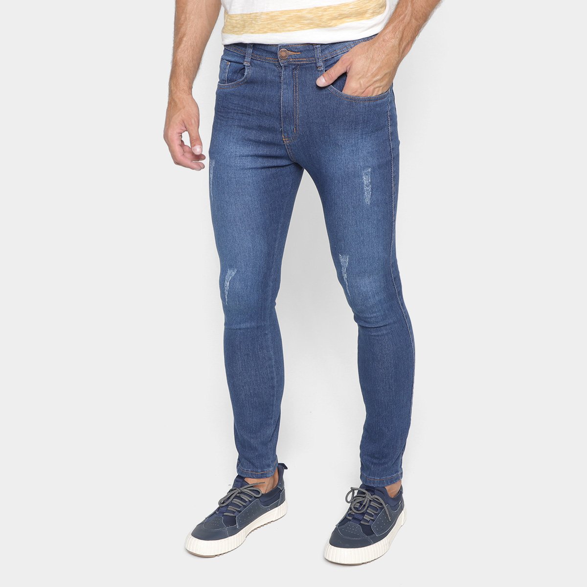 Calça Jeans Skinny Terminal Com Puídos - Masculina