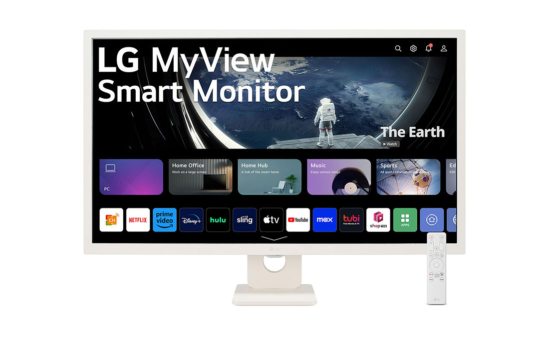 Monitor LG MyView Smart - Tela IPS de 32'‘, FHD, WebOs, Screen Share, HDR10, ThinQ, Air Play 2, Bluetooth, USB, HDMI - 32SR50F-W