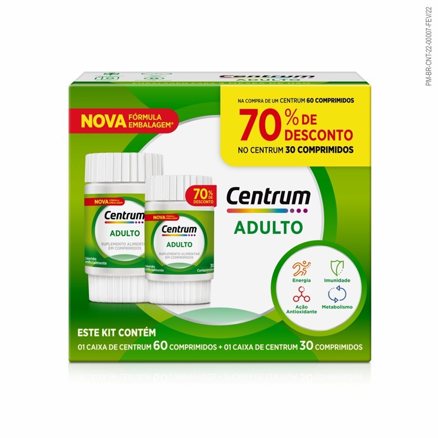 Kit Centrum Adulto 60 Comprimidos + 30 Comprimidos 70% de Desconto