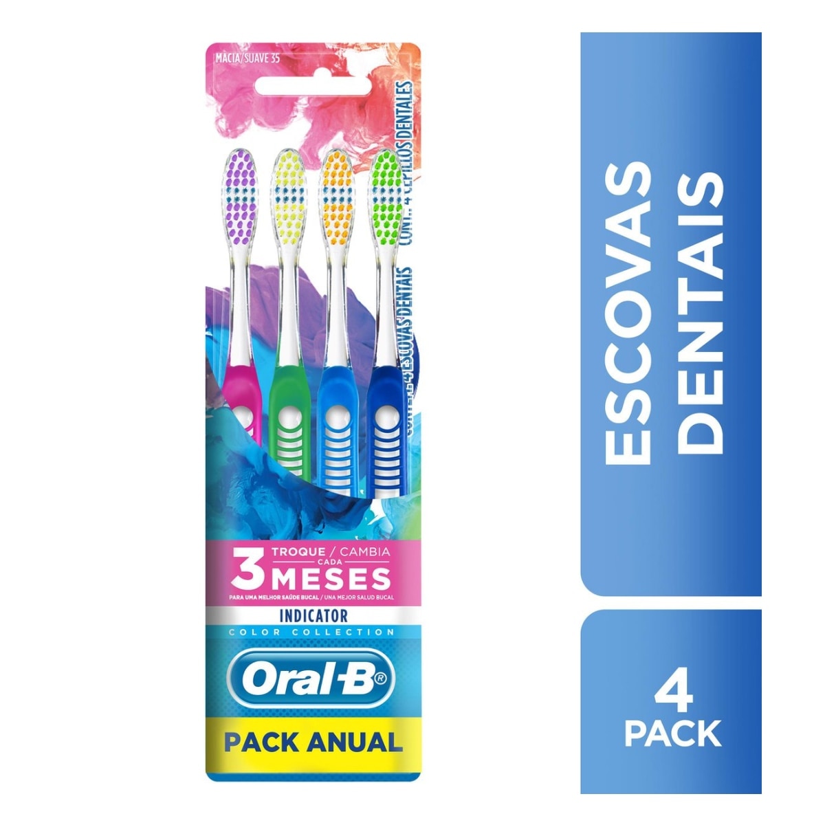 Escova Dental Oral-B Indicator Color Collection 4 Unidades