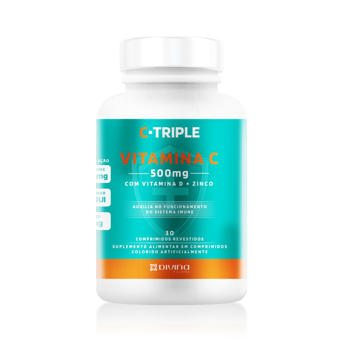 C-Triple Vitamina C + Zinco + Vitamina D 500mg + 5mg + 200UI 30 Comprimidos Revestidos