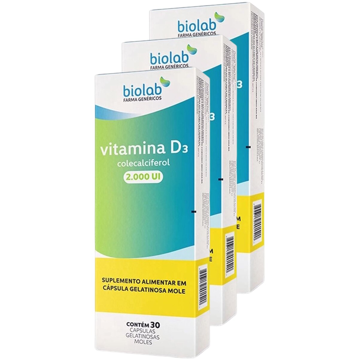 Kit 3 Unidades Vitamina D3 2.000UI Biolab 30 Cápsulas