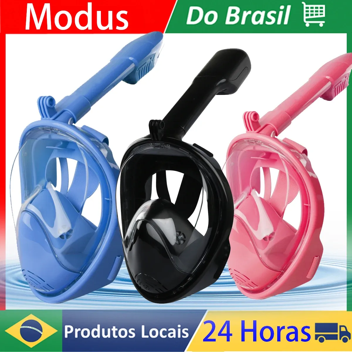 [Do Brasil] Máscara de mergulho facial para crianças, snorkel, gopro câmera titular,