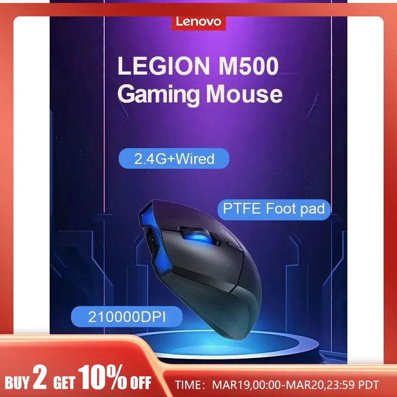 Lenovo Legion M500 Mouse sem fio para jogos, modo duplo, gamer USB, ajustável