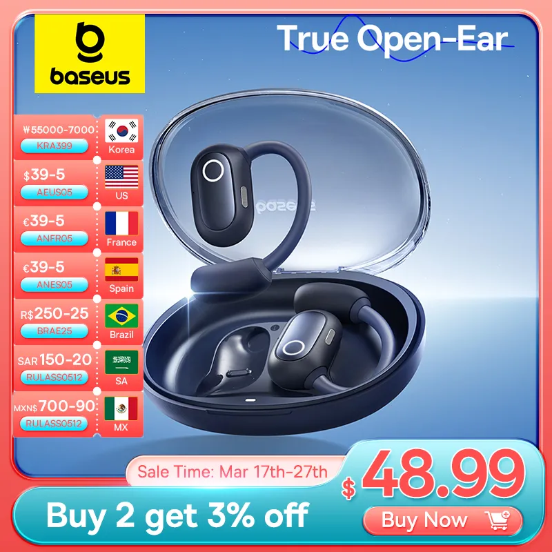 [Taxa Inclusa] Fone de ouvido sem fio Baseus-Eli Sport 1 Open Ear Headphones, OWS Bluetooth 5.3