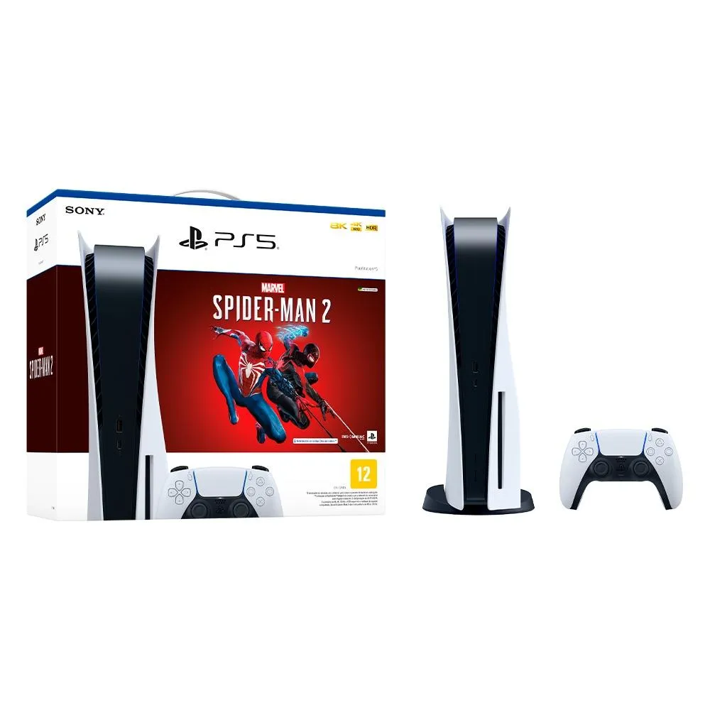 Console Playstation 5 Sony, SSD 825GB, Controle sem fio DualSense, Com Mídia Física + Jogo Marvels Spider-Man 2 - 1000037788