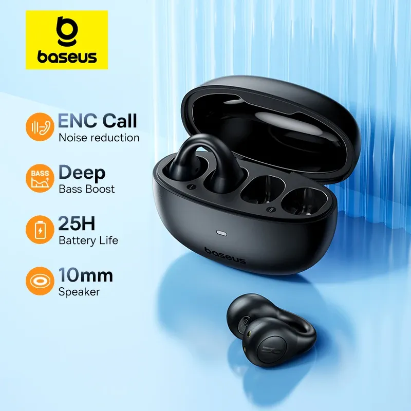 [Taxas Inclusas] Fones de ouvido sem fio Baseus AirGo AS01, Bluetooth 5.3, 2 MP, ENC HD Call, redução de ruído