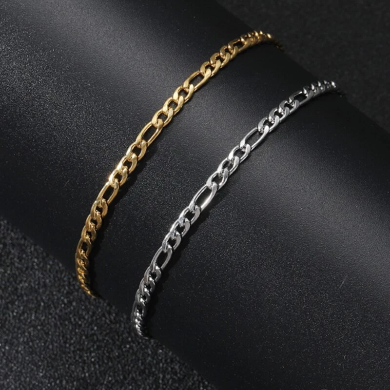 Pulseira de aço inoxidável para homens mulher ouro prata cor punk casual figaro corrente pulseira colar jóias rapper presente