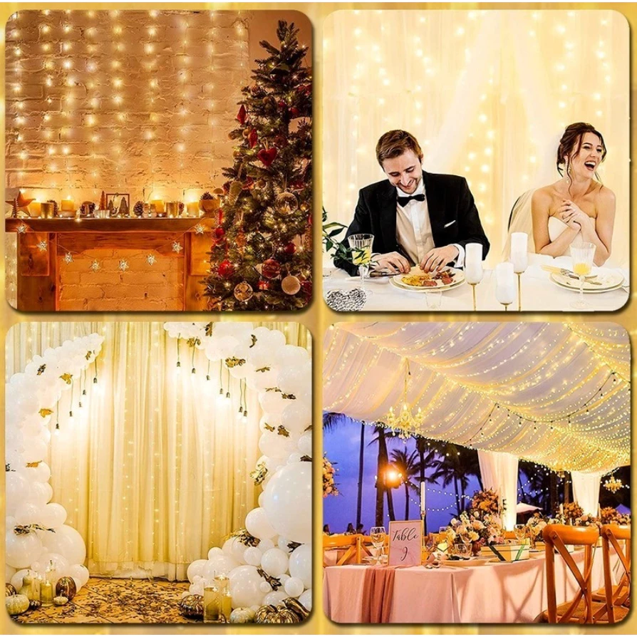 LED Cortina luz led pisca pisca cortina romântica para casamento de natal ao ar livre Cortina Led Luzes Pisca Cascata Decoração Branco Quente Janela