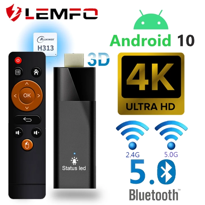 Smart TV Stick Q6 LEMFO Mini Android 10 Allwinner H313 Quad Core Cortex A53 2GB 16GB BT5.2 H