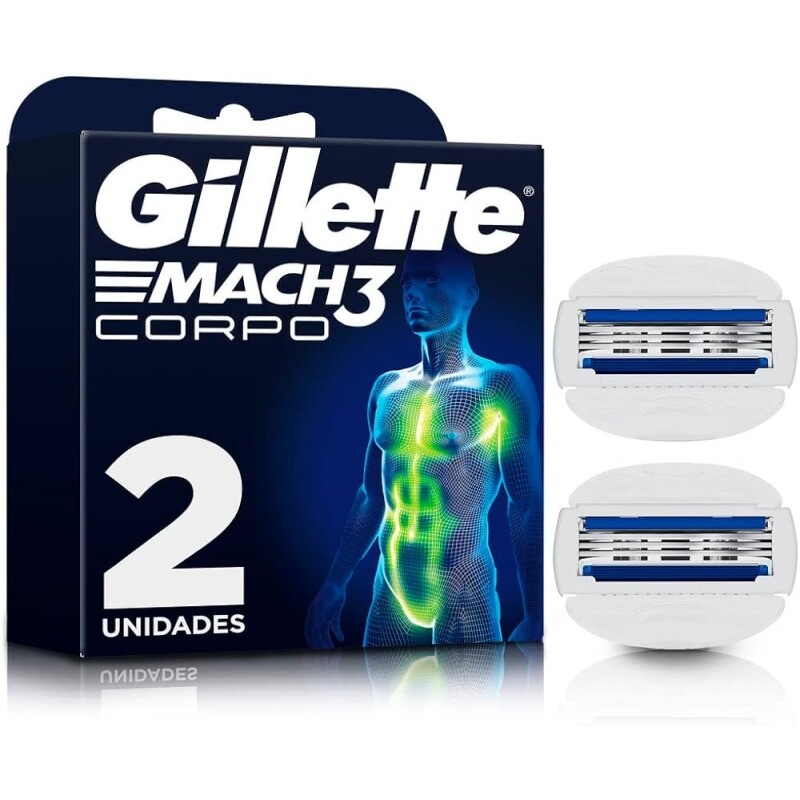 Gillette Mach3 Corpo Carga para Aparelho de Barbear com Barras de Gel Umectantes Depilação Corporal para Homens 2 Uds