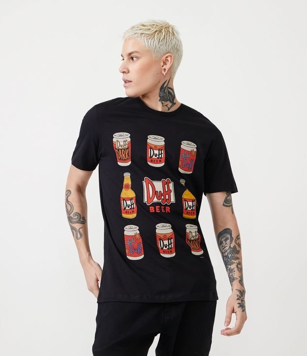 Camiseta Regular em Meia Malha com Estampa de Rótulos Duff Beer Tam PP