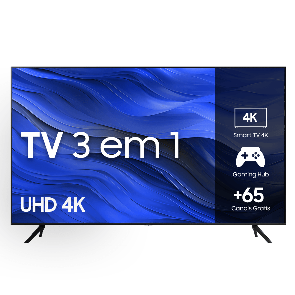 Kit Smart TV 75" UHD 4K LED Samsung 75CU7700 2023, Processador Crystal 4K + Sound Tower MX-ST45B