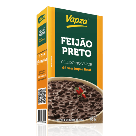 Feijão Preto Cozido no Vapor 500G Vapza - Caixa de 500g com 2 unidades